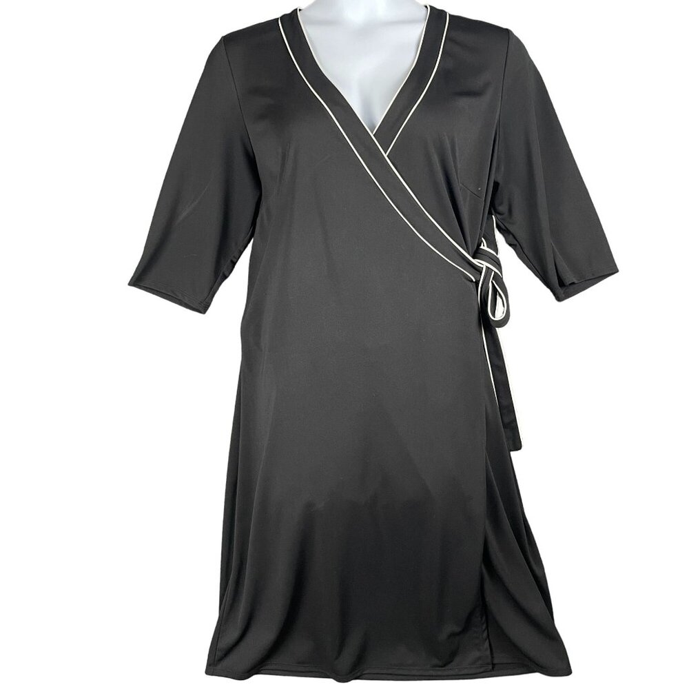Lane Bryant Wrap Dress Womens Size 14/16 Black Midi Work Office Capsule Minimal